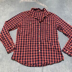 Nuon Western Shirt Men's L Red Black Check Cowboy Classic Fit Pockets Pearl Snap